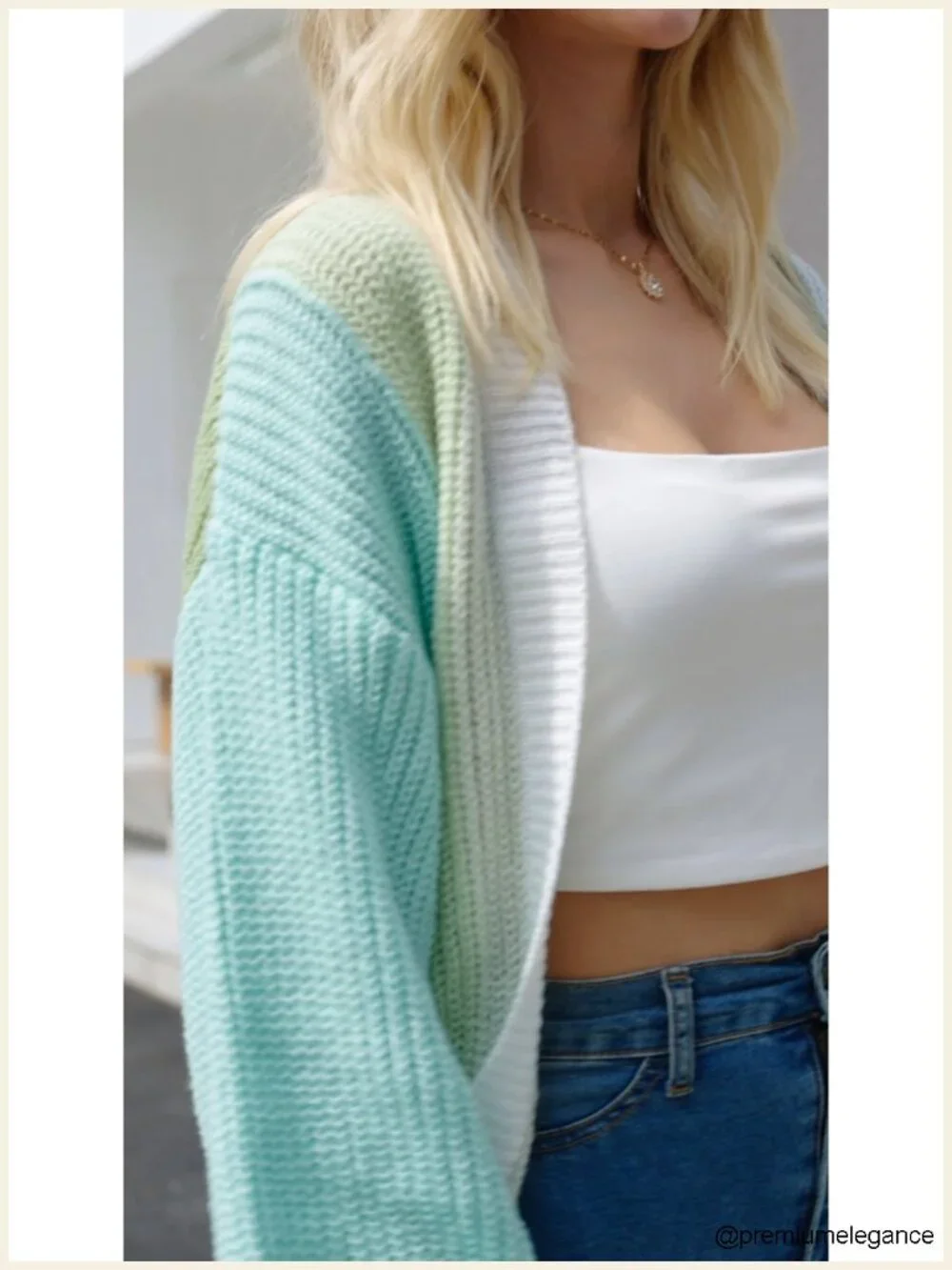 Color Block Open Front Long Sleeve Ribbed Knit Cropped Cardigan Sweater